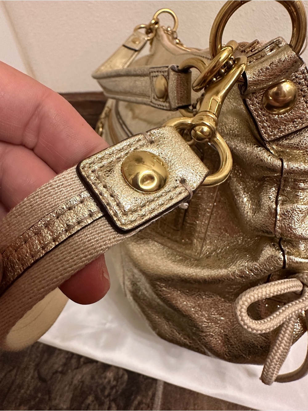Rare 2012 Coach Poppy "Jazzy" Hobo Crossbody Bag Metallic Gold Leather 20384E - Picture 10 of 16